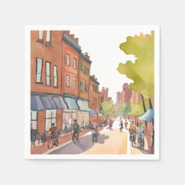 Boston Bike Ride | North End Watercolor MA スタンダードカクテルナプキン