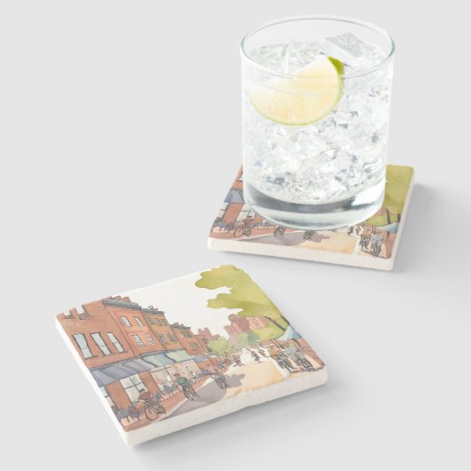 Boston Bike Ride | North End Watercolor MA ストーンコースター (横)