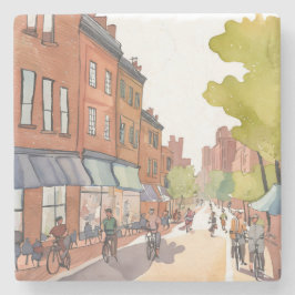 Boston Bike Ride | North End Watercolor MA ストーンコースター