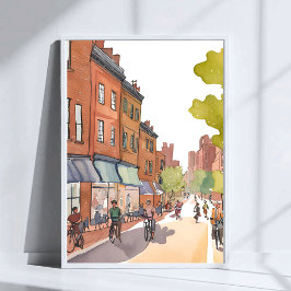 Boston Bike Ride | North End Watercolor MA ポスター