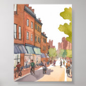 Boston Bike Ride | North End Watercolor MA ポスター (正面)