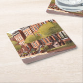 Boston Brownstones | Beacon Street Watercolor スクエアペーパーコースター (アングル)
