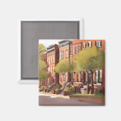 Boston Brownstones | Beacon Street Watercolor マグネット (正面/裏面)
