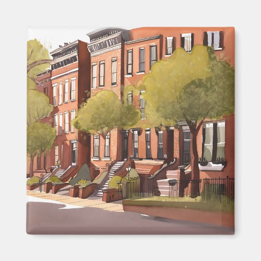 Boston Brownstones | Beacon Street Watercolor マグネット (正面)