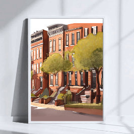 Boston Brownstones | Beacon Street Watercolor Art ポスター