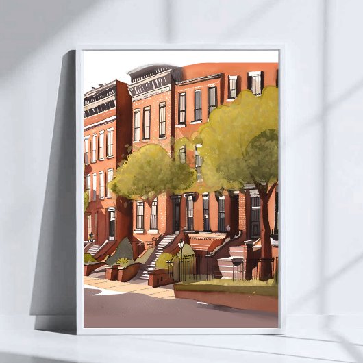 Boston Brownstones | Beacon Street Watercolor Art ポスター