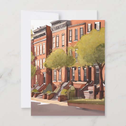 Boston Brownstones | Beacon Street Watercolor Card (正面)