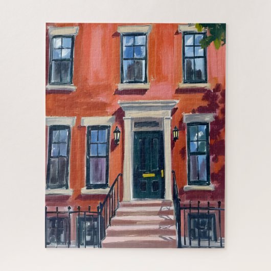 Boston Brownstones Massachusetts Watercolor ジグソーパズル (縦)
