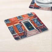 Boston Brownstones Massachusetts Watercolor スクエアペーパーコースター (アングル)