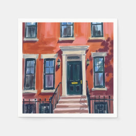 Boston Brownstones Massachusetts Watercolor スタンダードカクテルナプキン