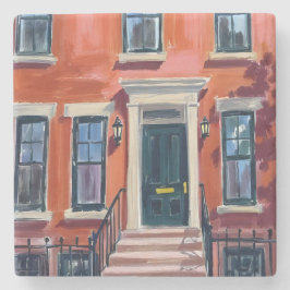 Boston Brownstones Massachusetts Watercolor ストーンコースター