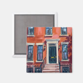 Boston Brownstones Massachusetts Watercolor マグネット (正面/裏面)