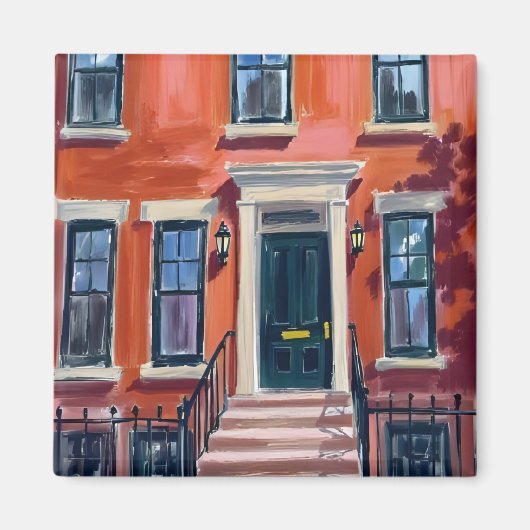 Boston Brownstones Massachusetts Watercolor マグネット (正面)