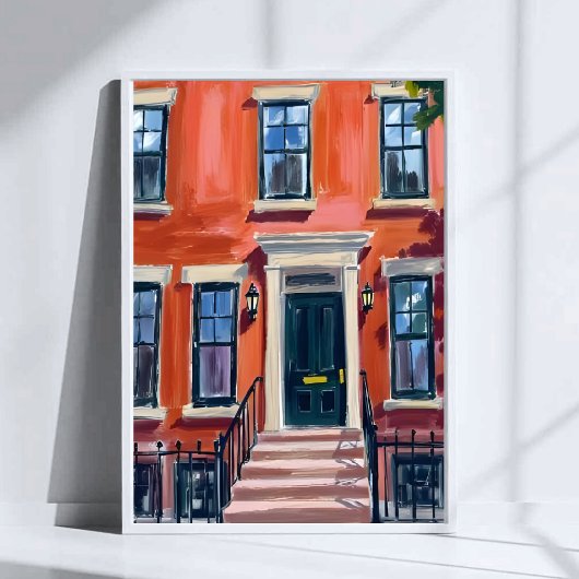 Boston Brownstones Massachusetts Watercolor Art ポスター