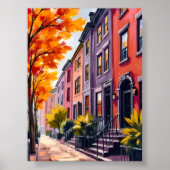 Boston Brownstones Watercolor Massachusetts ポスター (正面)