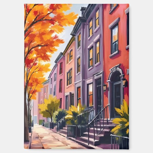 Boston Brownstones Watercolor Massachusetts マグネット (正面)