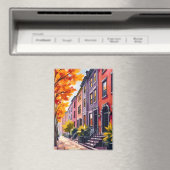Boston Brownstones Watercolor Massachusetts マグネット (インサイチュ (食洗機))