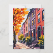 Boston Brownstones Watercolor Massachusetts Card (正面)