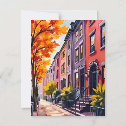 Boston Brownstones Watercolor Massachusetts Card (正面)