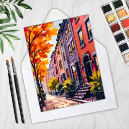 Boston Brownstones Watercolor Massachusetts Card