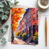 Boston Brownstones Watercolor Massachusetts Card