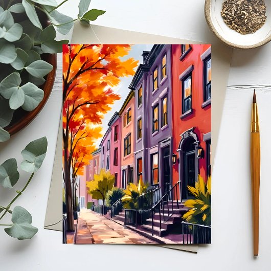 Boston Brownstones Watercolor Massachusetts Card