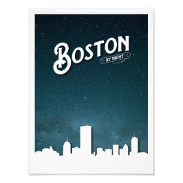 Boston by Night Skyline – ボストン、マサチューセッツ、U フォトプリント