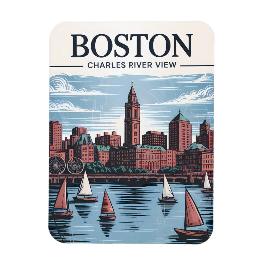 Boston Charles River Sailboats City Skyline Travel マグネット (縦)