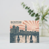 Boston Charles River Sailboats Skyline Art Vintage ポストカード (スタンド正面)