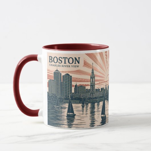 Boston Charles River Sailboats Skyline Art Vintage マグカップ (左)