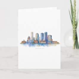 Boston City Skyline Watercolor | Modern Boston MA  カード