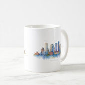 Boston City Skyline Watercolor | Modern Boston MA コーヒーマグカップ (正面右)