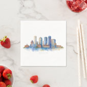 Boston City Skyline Watercolor | Modern Boston MA  スタンダードカクテルナプキン (インサイチュ)