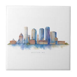 Boston City Skyline Watercolor | Modern Boston MA  タイル