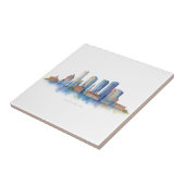 Boston City Skyline Watercolor | Modern Boston MA  タイル (側面)