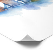 Boston City Skyline Watercolor | Modern Boston MA  ポスター (角)