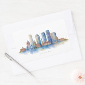 Boston City Skyline Watercolor | Modern Boston MA  長方形シール (封筒)