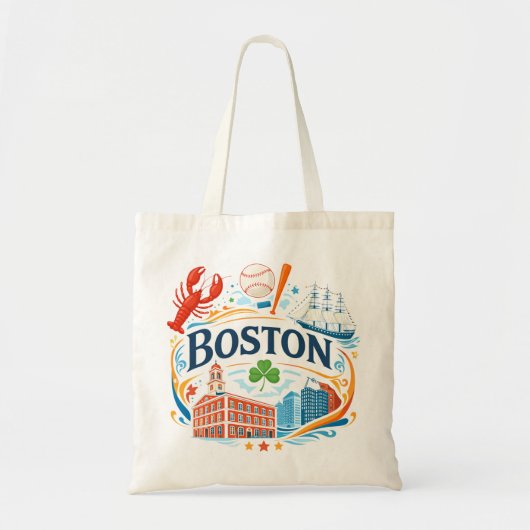 Boston Coastal Travel Illustration トートバッグ (正面)