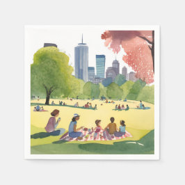 Boston Common Picnic | Summer Watercolor Painting スタンダードカクテルナプキン