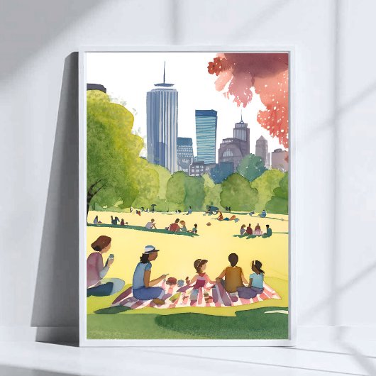 Boston Common Picnic | Summer Watercolor Painting ポスター