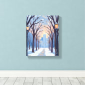 Boston Common Winter Snowfall Watercolor キャンバスプリント (インサイチュ (ウッドフロア))