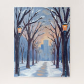 Boston Common Winter Snowfall Watercolor ジグソーパズル (縦)
