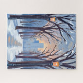 Boston Common Winter Snowfall Watercolor ジグソーパズル (横)