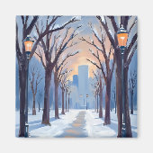 Boston Common Winter Snowfall Watercolor マグネット (正面)