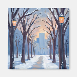 Boston Common Winter Snowfall Watercolor マグネット