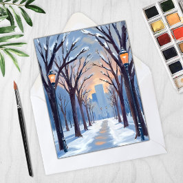 Boston Common Winter Snowfall Watercolor Card