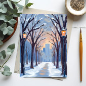 Boston Common Winter Snowfall Watercolor Card