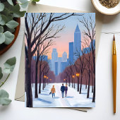 Boston Common Winter Watercolor Painting Card