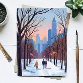 Boston Common Winter Watercolor Painting Card