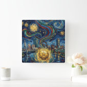 Boston Football Art 2026 Skyline Stadium Design スクエア壁時計 (ホーム)